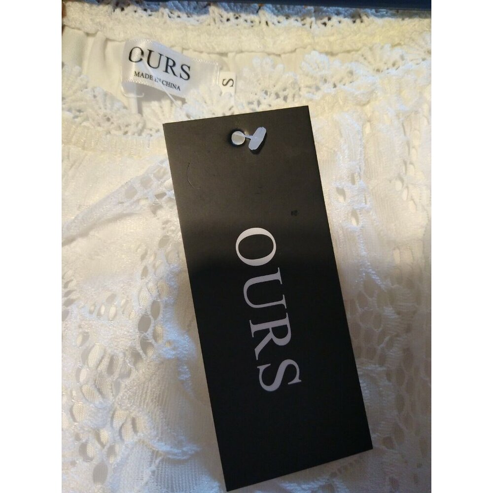 OURS Women's Size S White Lace Off-the-Shoulder Dress Thigh Mini Lined NEW - Picture 6 of 6